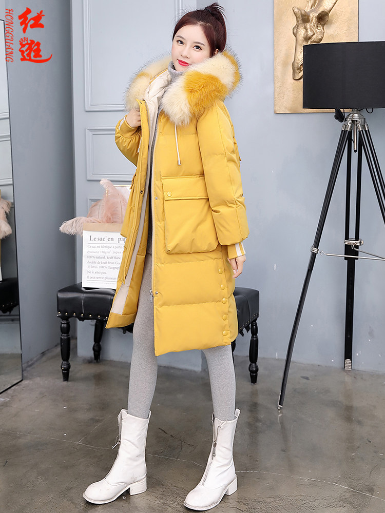Down cotton clothing women's long version of the Korean version loose knee winter 2021 new thickened cotton coat fashion quilted jacket tide