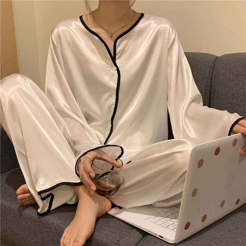 National style full ~ comfortable texture VIRRI CIAGA silk pajamas female spring and autumn simple can wear suit