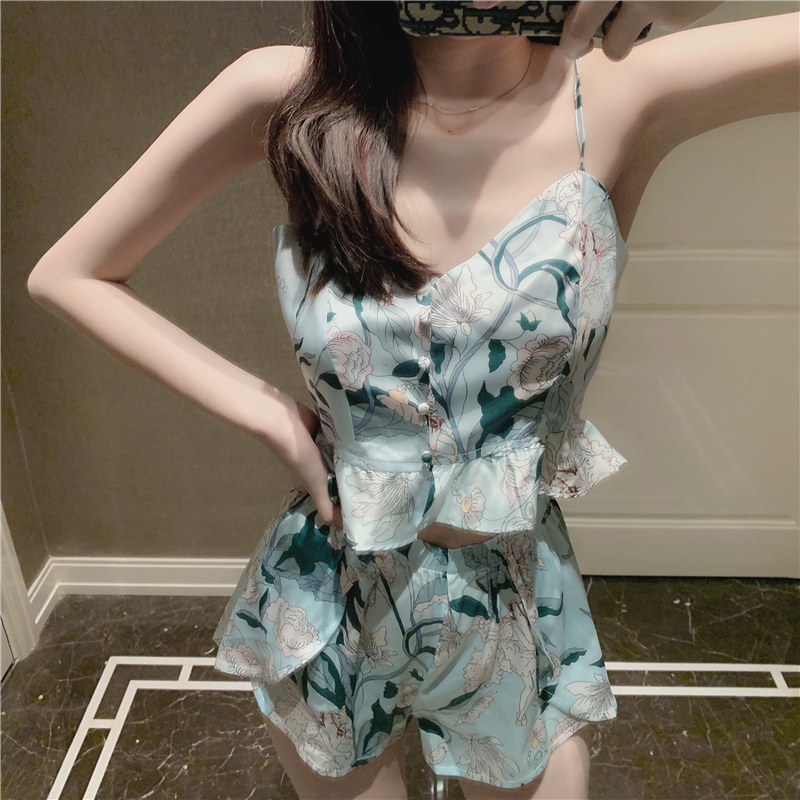 Sexy stunner~shows a good figure VIRRI CIAGA silk pajamas women's summer sweet suspender suit