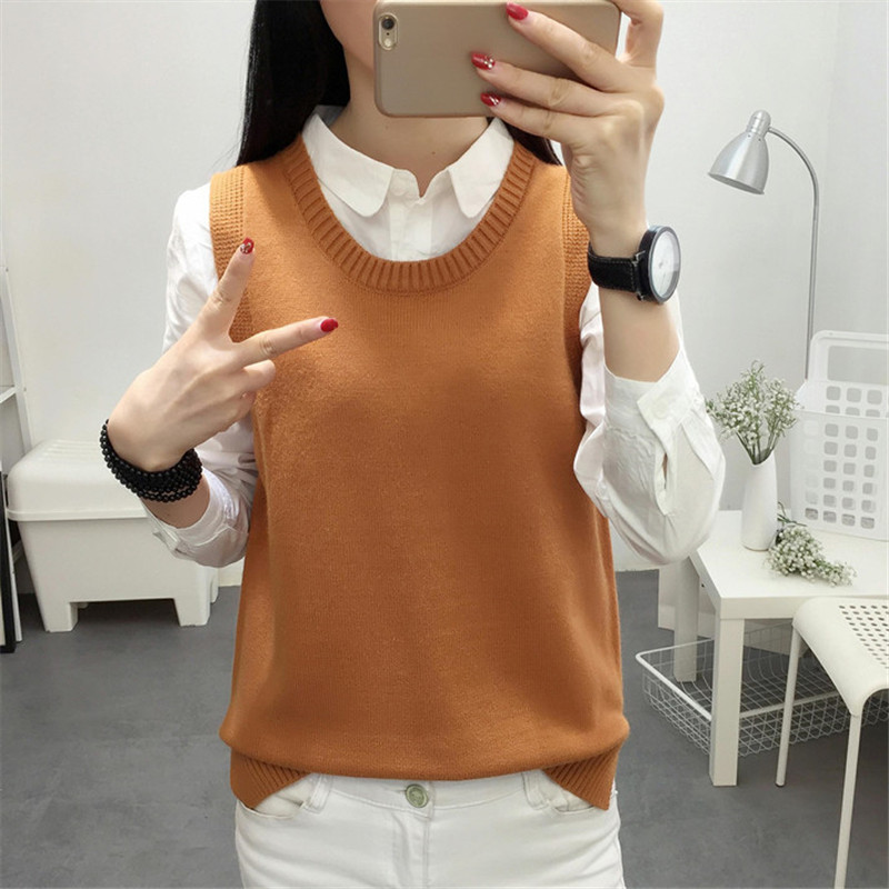 Mùa xuân và mùa thu mới Hàn Quốc vest nữ vest đại học gió không tay áo len cổ tròn dệt kim áo khoác len áo len đẹp
