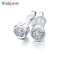 WithLove only love the more white 18K gold round diamond earrings for men and women simple edging single drill earrings