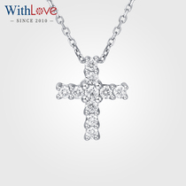 WithLove White 18K Gold Natural Diamond Pendant Real Diamond Cross Neckline Pendant Teens Prayer