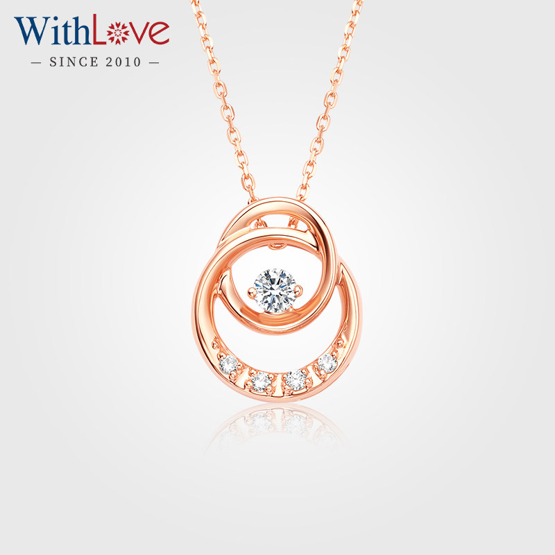 WithLove rose 18K gold diamond pendant round group inlaid necklace natural real drill lock bone neck accessories woman