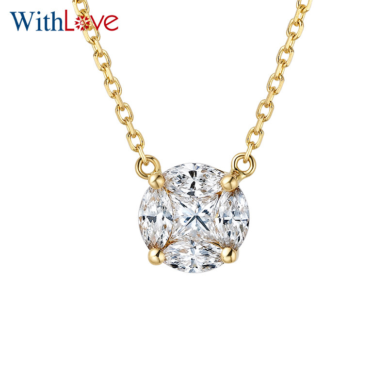 WithLove 18k gold 47 points Marquise 1 3 carat Effect Diamond Pendant Necklace Set Chain