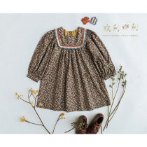 Orina Lili Japan imported environmentally friendly printed hand-stitched needle retro princess style spring and autumn dress