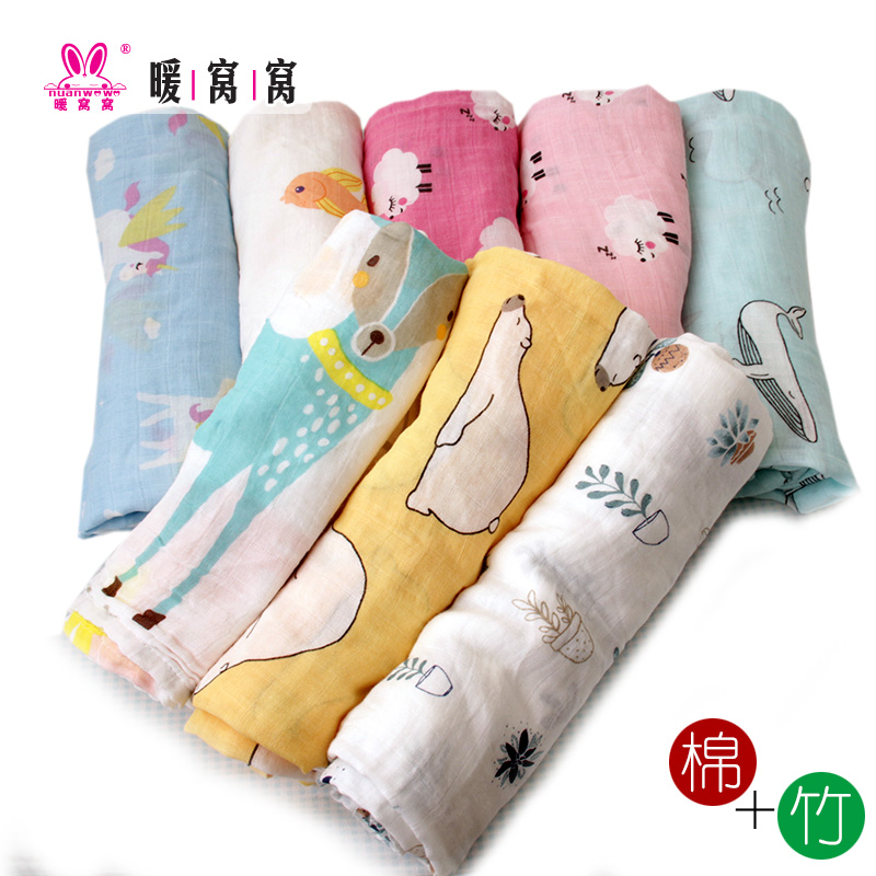 Muslin bamboo fiber gauze bath towels with single shoulder bag towels newborn bag cloth thin cover blanket stroller sunscreen cover cloth