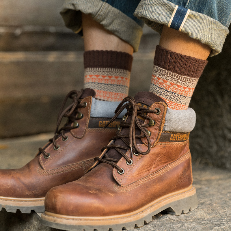 Ethnic style socks men's mid-tube socks autumn and winter thickened cotton socks Japanese retro Harajuku stockings men's trendy street Korean version