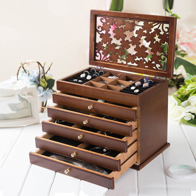Solid Wood Large Capacity Jewelry Storage Box Cosmetic Box Retro Jewelry Box Princess Jewelry Box European Style Wedding Gift