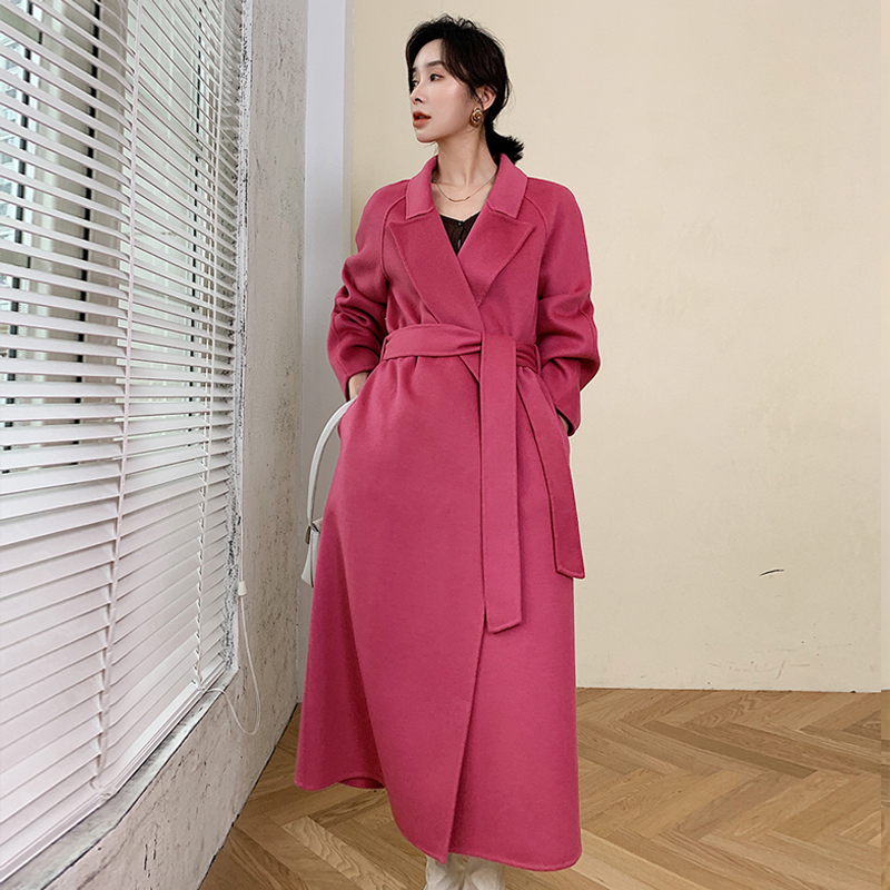 2025 New Model Rose Pink Double-Sided High-End Cashmere Wool Coat Women's Mid-Length Coat Slim Fit Jacket