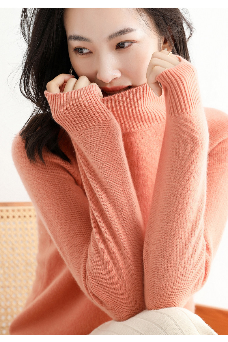 Daily Occasion High Neck Neckline Women's Knitwear Long Sleeve Sweaters & Cardigans Casual Solid Color