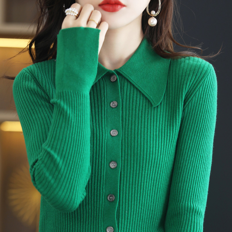 New Volksworter in Autumn and Winter, New Flip V-collar Wool Sweater Fitting Non-Cashmere Base Cover