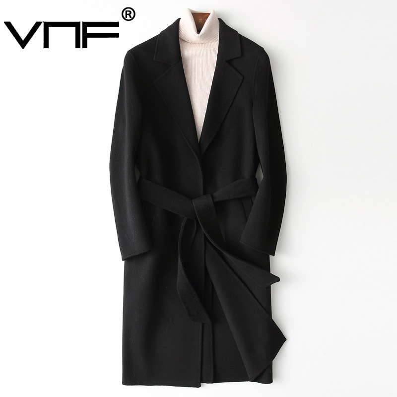 Autumn double-sided men's long knee-length winter coat belt casual tit trench coat slim Mao Ni coat tide