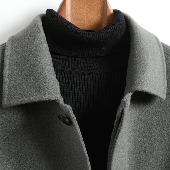 New double-sided woolen coat men's short 100% pure wool woolen jacket double-sided cashmere coat lapel winter
