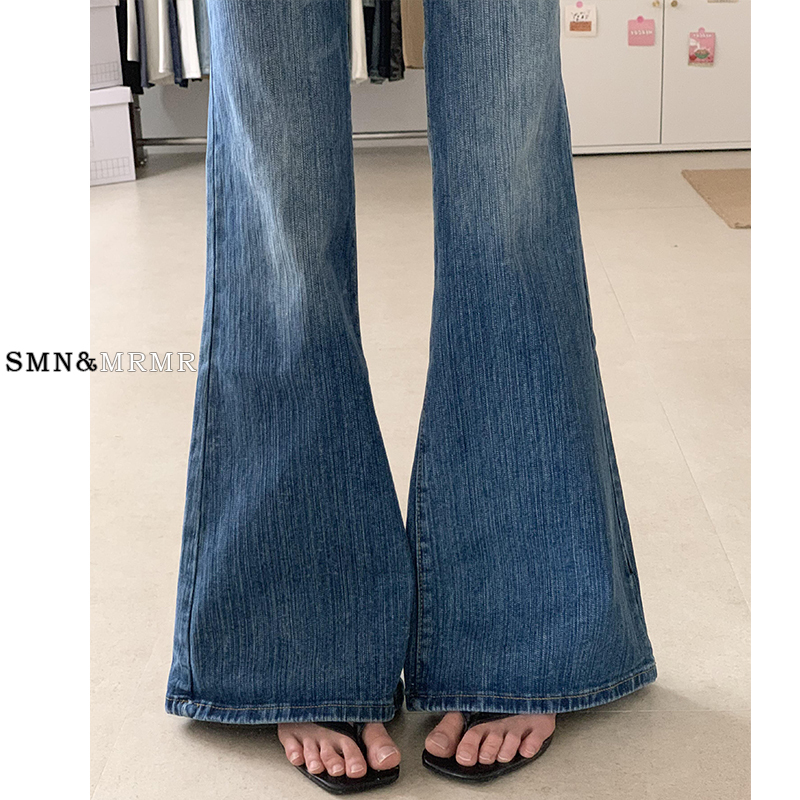 American Retro Dark Blue Bamboo Pattern Flared Jeans for Women 2026 New Low-Waist Slim Fit Non-Tight Flared Pants American Retro Dark Blue Bamboo Pattern Flared Jeans for Women 2026 New Low-Waist Slim Fit Non-Tight Flared Pants