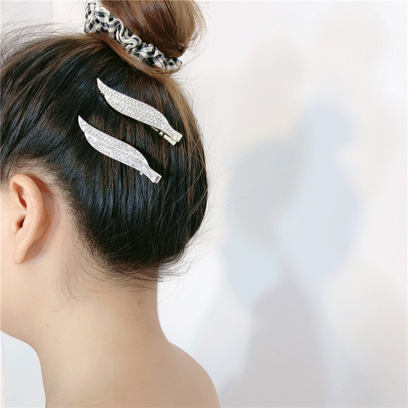 Full drill metal hair clip Leaf Side Clip Girl South Korea Nets Red Hair Card Feather Hair Clip Lipped Sea Clip Back Brain Spoon