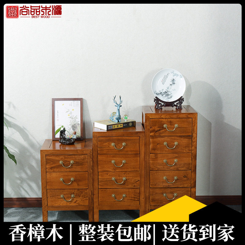 New Chinese style solid wood five-drawer chest camphor wood storage cabinet bedroom four-drawer cabinet living room painted storage three-drawer cabinet