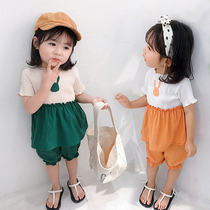 Womens clothing Net red suit Korean summer womens baby Summer two sets of foreign-born baby childrens summer childrens clothes