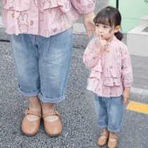 Girls jeans foreign style autumn 2021 new baby girl casual pants baby children Spring and Autumn loose