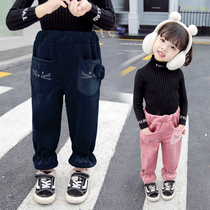 Girls plus velvet pants autumn and winter 2021 New thick wearing foreign style female baby one Velvet Baby pants