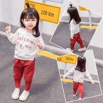 Girls autumn sports suit foreign-style female baby autumn baby children spring and autumn two-piece fashion Korean childrens clothing tide