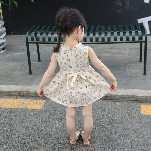 Летняя одежда для девочек, ципао, юбка, летнее детское тонкое платье, в западном стиле, в цветочек