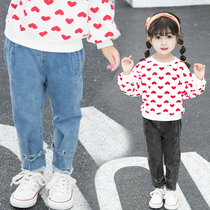Girls soft jeans small feet pants foreign style autumn 2021 New Baby pants children Spring and Autumn wear