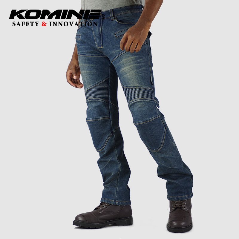 Japan KOMINE autumn winter style casual jeans thickened locomotive riding pants commuter with kneecap WJ-921