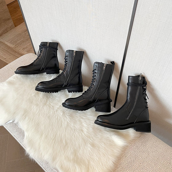 Fanfan's cousin ANN Martin boots women's 2023 new British style autumn and winter thick-soled plus velvet work style short boots