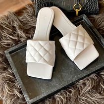 VS BV slippers womens summer outdoor wear 2021 new all-match bread word drag flat leather square head sandals