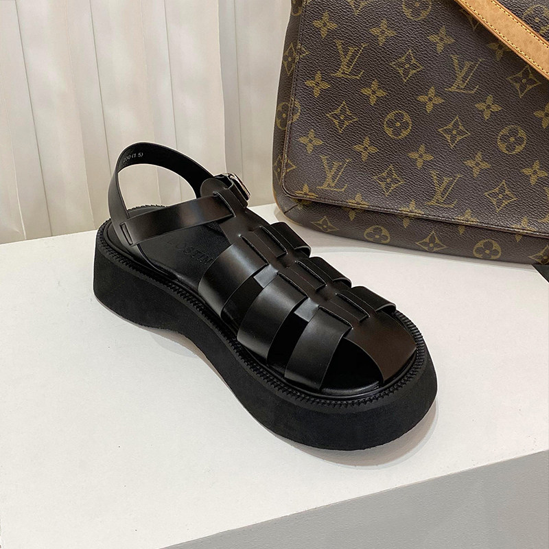 Retro Rome woven sandal women 2022 Summer new genuine leather Pig Cage Shoes Baotou Flat-bottomed Pine-shaped bottom shoes