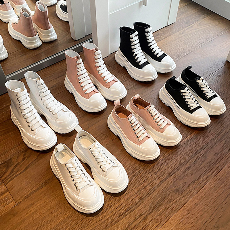 Mckunvaux Thick Bottom Sail Cloth Shoes Summer Thin 2021 New 100 hitch high cylinder heightening thick bottom pine pastry little white shoes