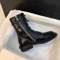 (COUSIN FAN)ANN patent leather thick-soled Martin boots womens British style 2021 new spring and autumn single boots short boots