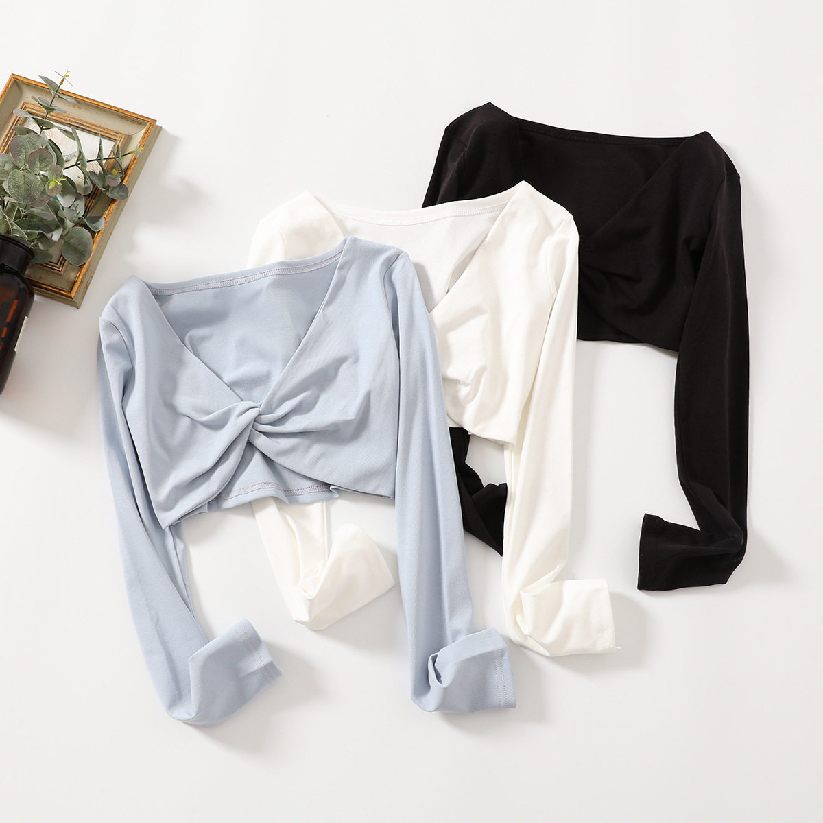 Short-sleeved knotted shawl short jacket ballet vest dance outerwear women's V-neck long-sleeved dance top