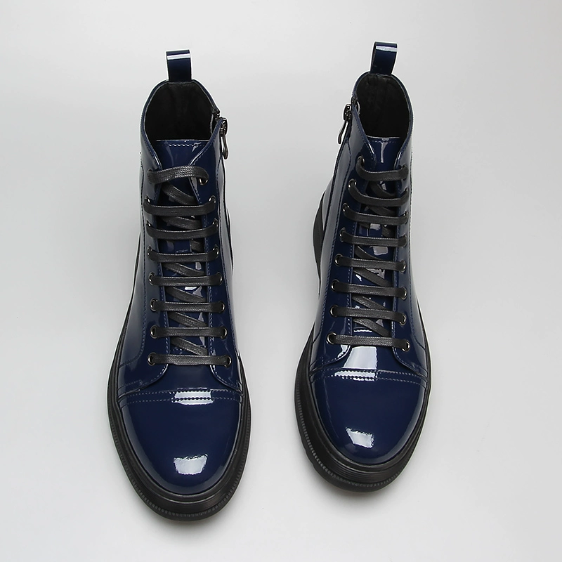 Mùa đông Hàn Quốc giày cao cổ nam Hàn Quốc Patent Leather Martin boots nam da giày đi giày cao cổ thoáng khí xu hướng giản dị giày da sáng - Swiss Army Knife