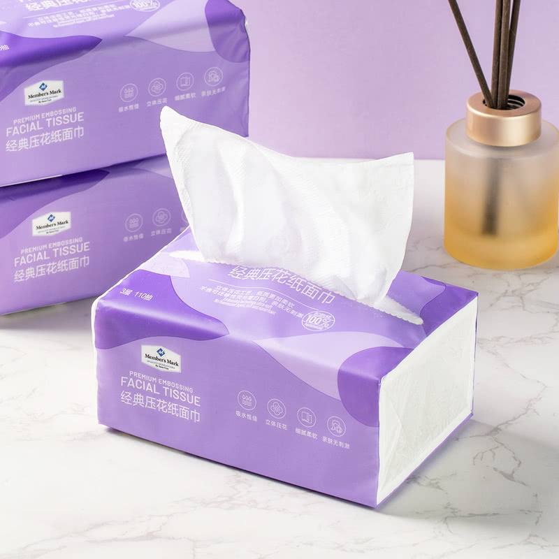 Sam's Supermarket Original Wood Pulp Sanitary Napkins Classic Embossed Facial Tissue 24 Packs * 110 Pumps Unscented and Not Broken