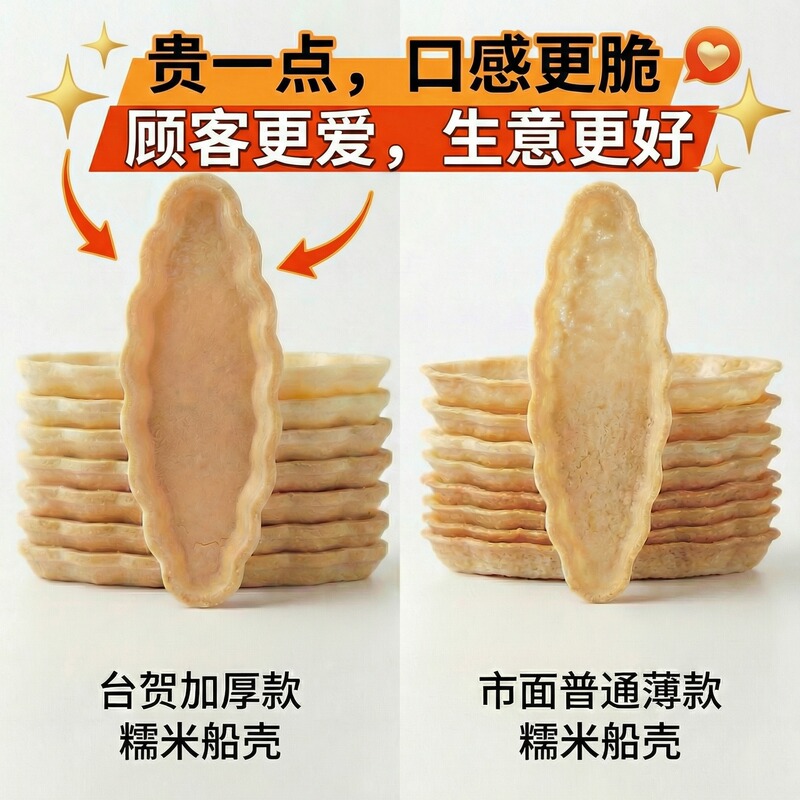 Taihe Thickened Version Crispy Glutinous Rice Boat-Shaped Cake Shell Large Windproof Caramel Almond Slice Semi-Finished Product Ingredients