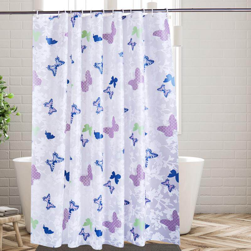 Bathroom Bath Curtain Waterproof Cloth 100 Hitch Makeup Room Water Retaining Hung Curtain Partition Curtain-proof Perforated Bath Curtain Suit