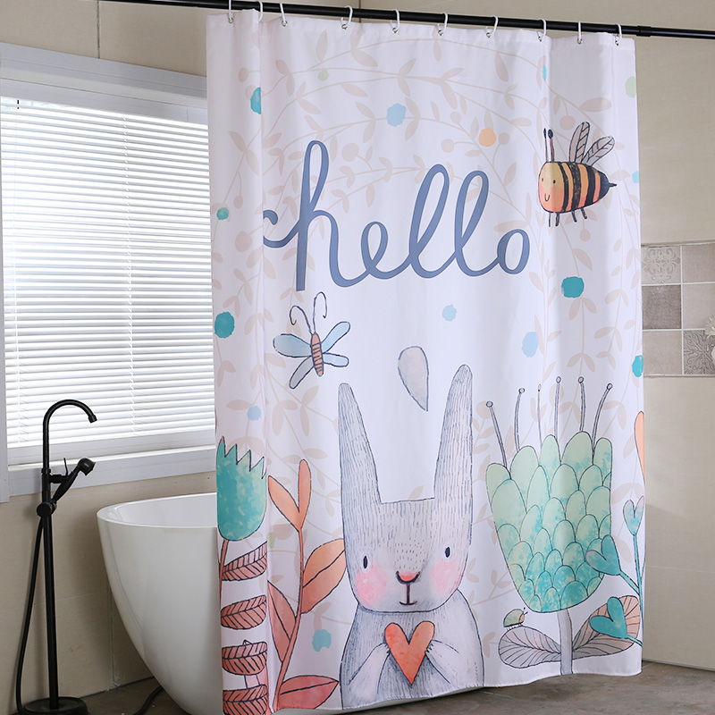 Bathroom Waterproof Bath Curtain Suit Cartoon Cute Dressing Room Flex Partition Window Bath Thickening mildew-free