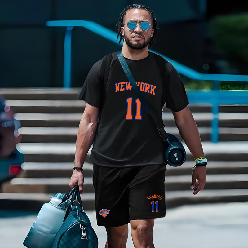 New York Knicks Brunson Short-Sleeved T-Shirt for Boys and Girls, Casual Sports Suit, Top and Shorts Set for Summer