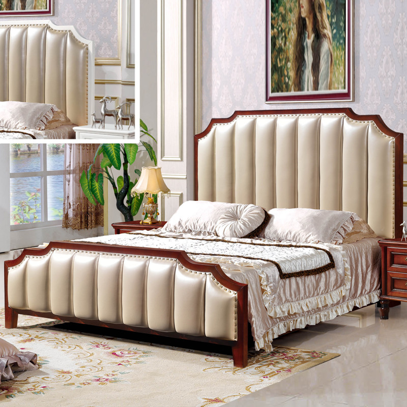 Solid Wood Bed American Countryside Oak Double Man Bed Master Bedroom 1 8m Modern Minimalist Au Style Soft Bag American Leather Bed Wedding Bed