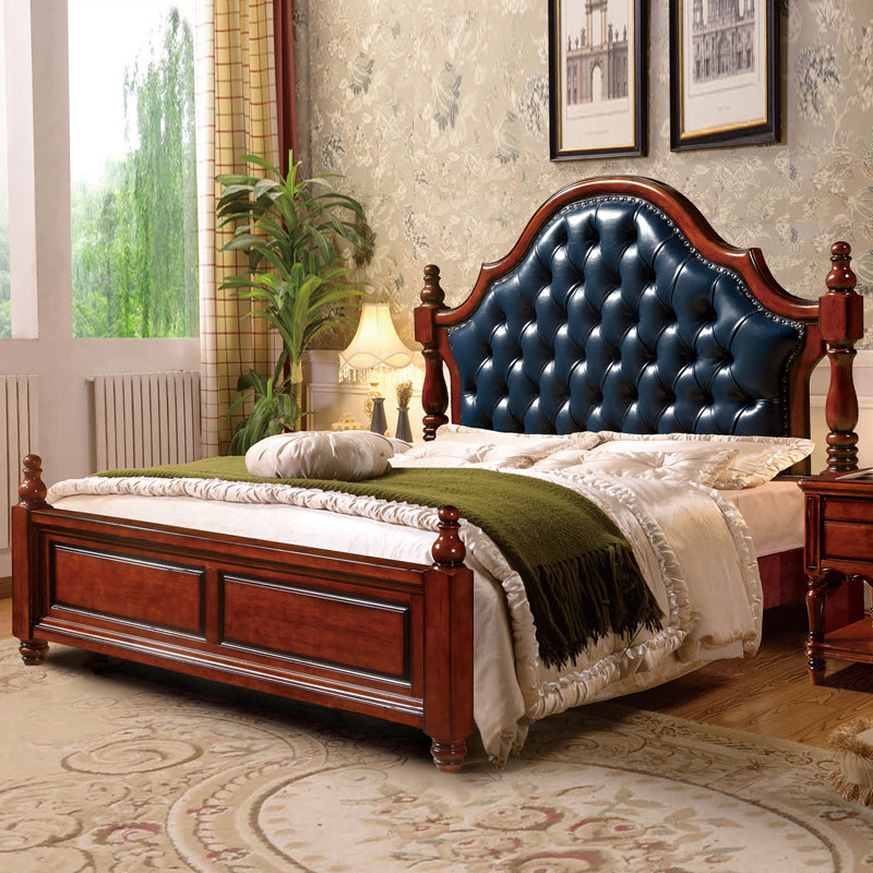 Solid wood bed American country oak double man bed master bedroom 1 5m1 8m2 by 2 2 m large bed Euro style soft bag wedding bed
