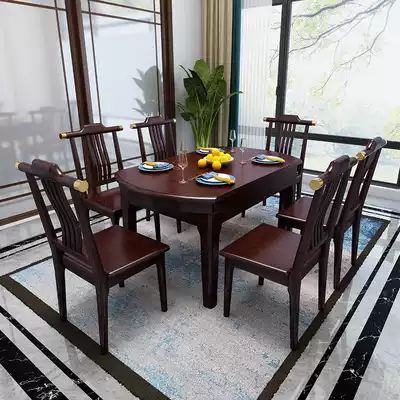 New Chinese style solid wood dining table retractable round dining table Small apartment household dining table and chair Modern simple factory direct sales