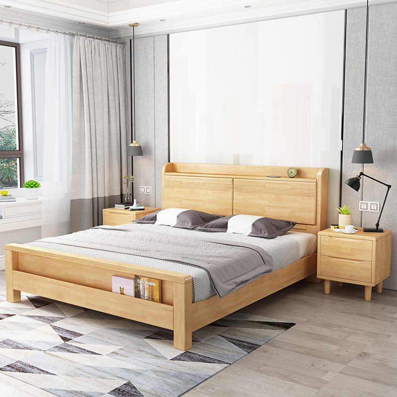 Solid wood bed modern minimalist Nordic drawer storage air pressure high box storage 1 5 meters 1m8 double bed factory direct sales