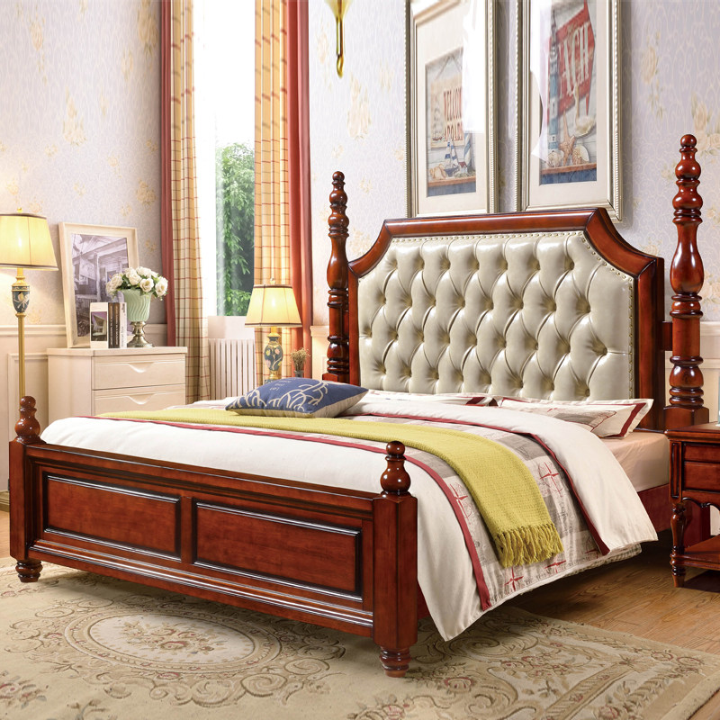 Solid Wood Bed American Countryside Oak 1 5m1 8m Double beds 2 by 2 2 m large bed Euro style soft bag main bed wedding