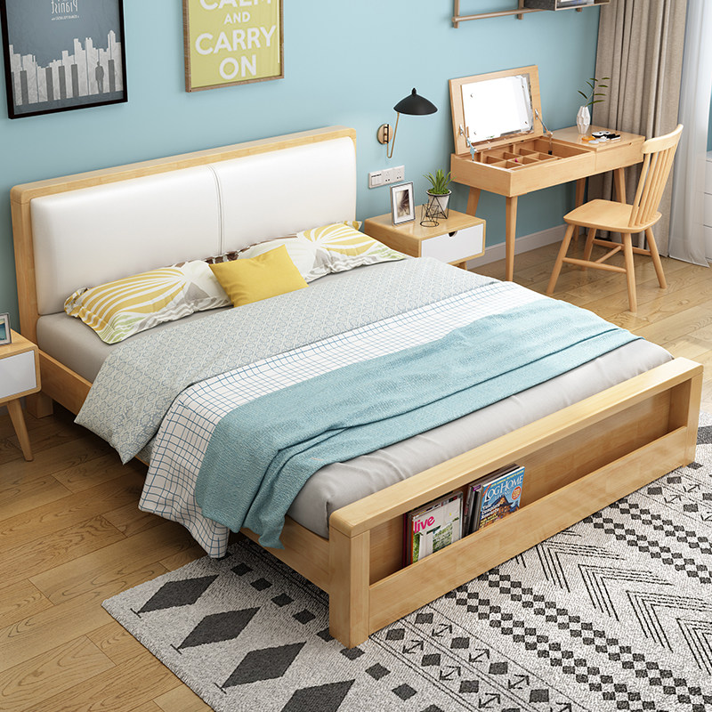 Solid wood bed modern minimalist Nordic drawers containing high box storage Soft with double bed 1 5 m 1m8 main sleeper innate