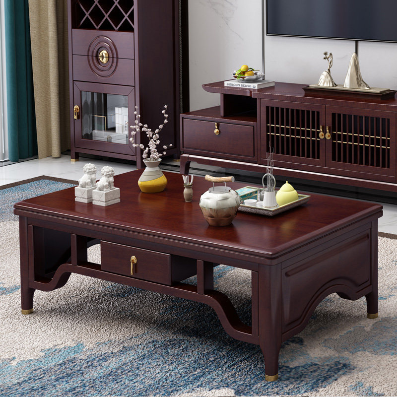 New Chinese solid wood coffee table TV cabinet combination Zen light luxury living room Modern Chinese living room furniture factory direct sales