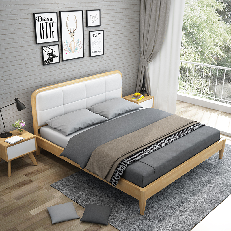 Nordic solid wood bed 1 8 m Double master bedroom 1 5m Modern minimalist leather beds High case storage Wedding Bed Factory Direct