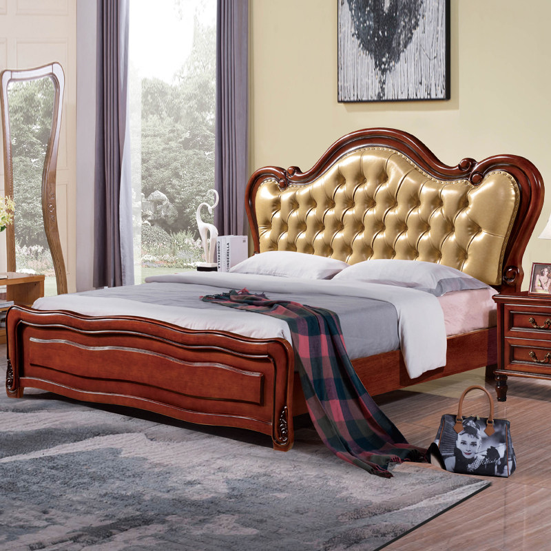 High-end Solid Wood Bed Double Bed 1 8m Soft Bauer Eurostyle American Bed Wedding Bed Sturdy Master Bedroom direct sale