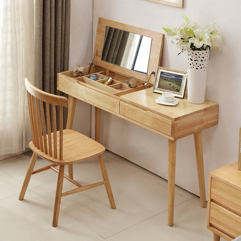 Solid wood makeup table with mirror single pumping storage bedroom Nordic modern minimalist solid wood furniture new factory direct
