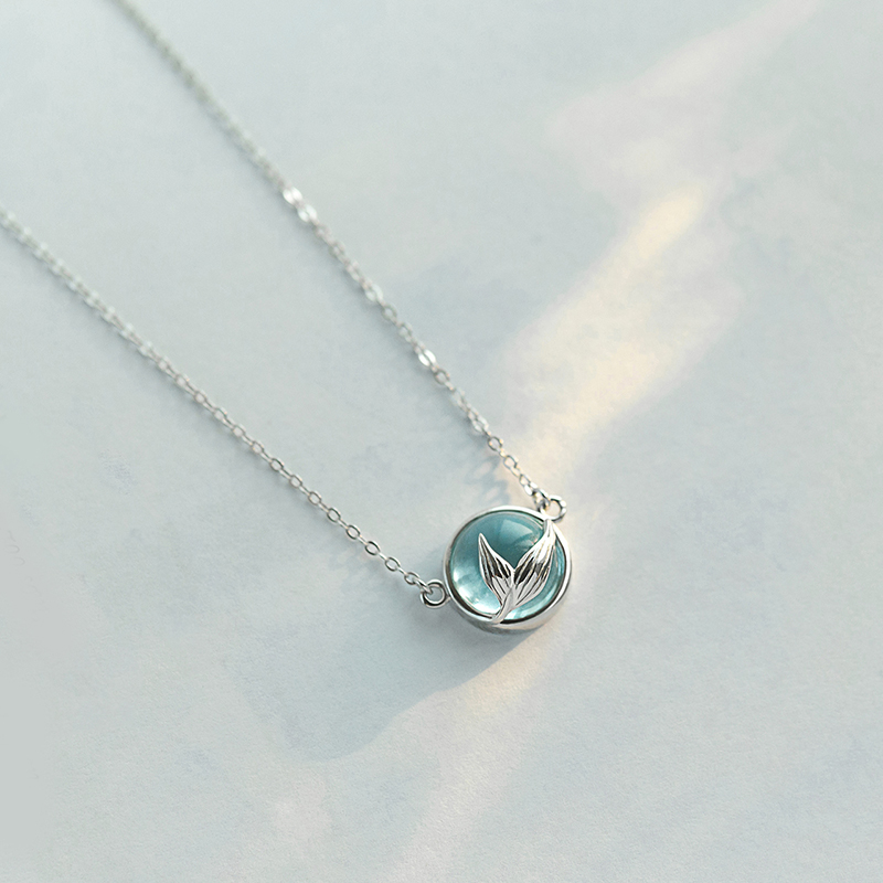 Flower bud original mermaid foam crystal necklace female s925 sterling silver Korean version simple student fresh forest department clavicle chain